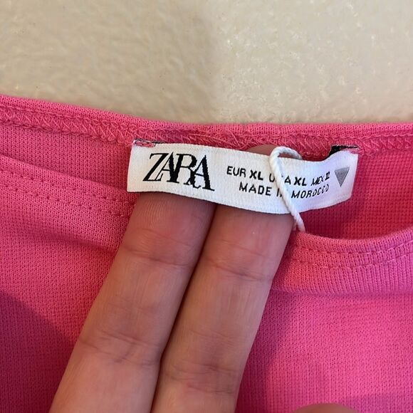NWT Zara Pink Knit Jersey Midi Scoop Neck Dress Barbiecore XL - Picture 4 of 11